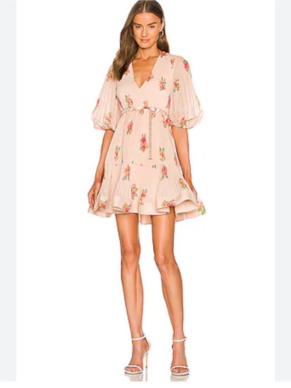 Zimmermann Blush Floral V-Neck Tiered Mini Dress. Beautiful stunning dress.